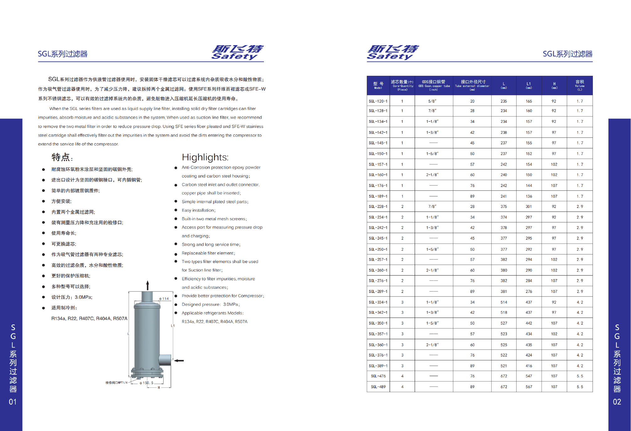 SGL Series Filter — Complete catalogue technical data