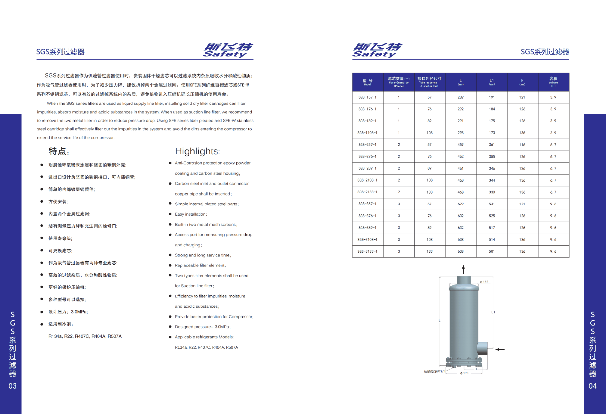 SGS Series Filter — Complete catalogue technical data